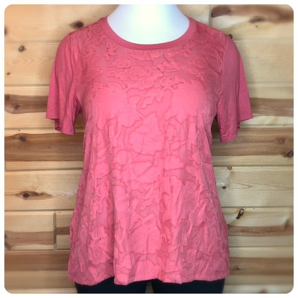 RXB Spiced Coral Lace Floral Overlay Top XXL NWT